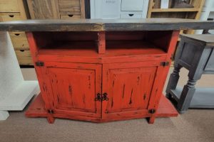 red rustic tv stand